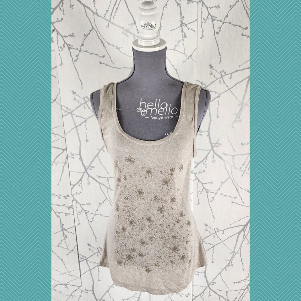 MEC Beige Floral Printed Tencel Linen Blend Scoop Neck Tank